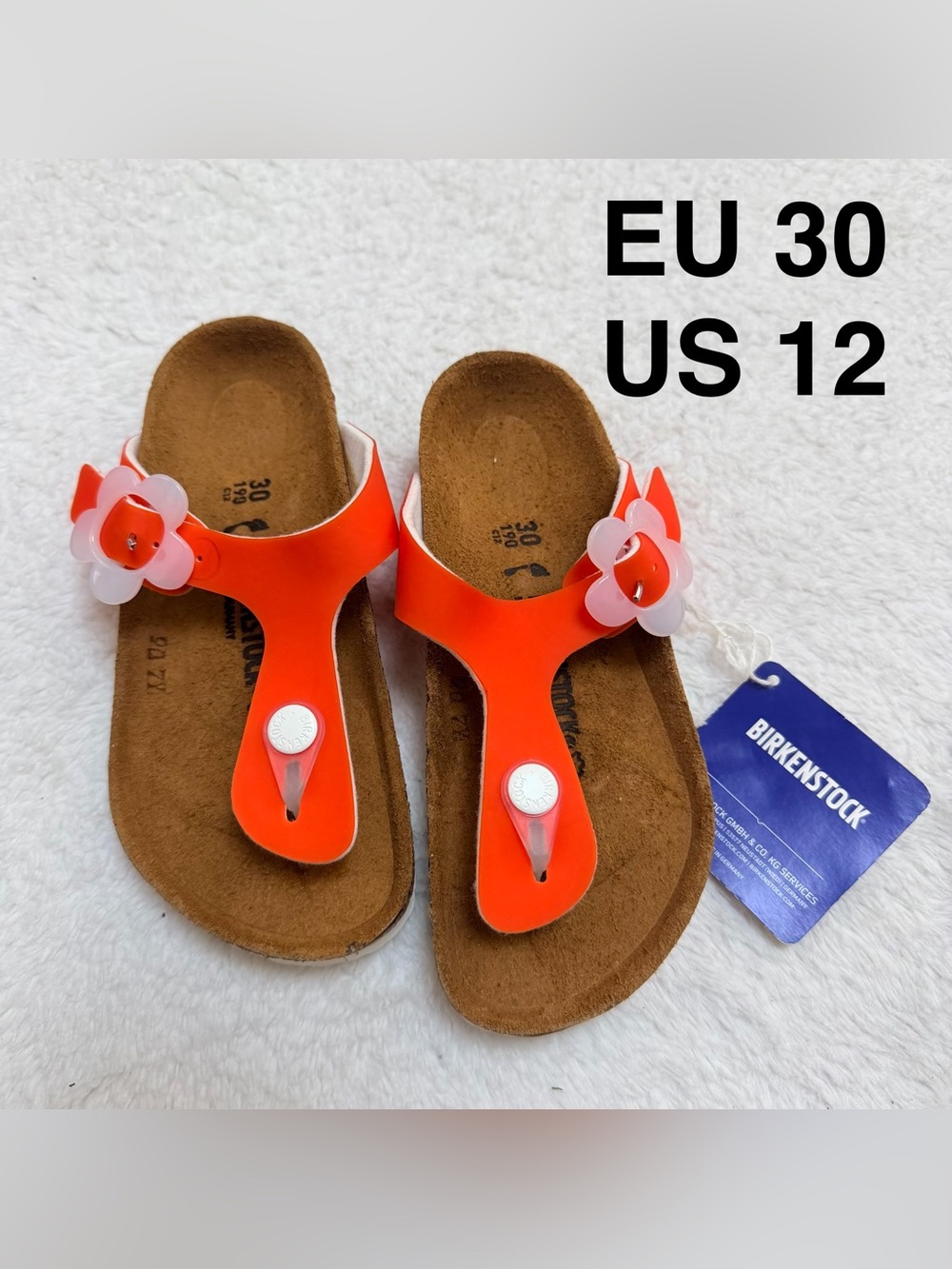 NWT Birkenstock kid's Gizeh Sandal orange flower buckle 30 US 12